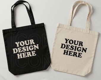 Tote Bag Mockup, Liberty Bags OAD113, Black & Natural Cotton Canvas Tote Mock-Up, Real Photo Flat Lay Mock Up, Trendy POD Flatlay Mockups