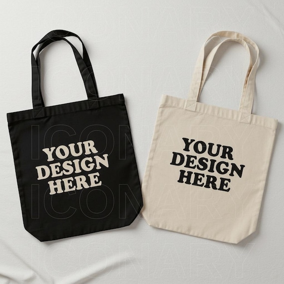 Tote Bag Mockup, Liberty Bags OAD113, Black & Natural Cotton Canvas Tote Mock-Up, Real Photo Flat Lay Mock Up, Trendy POD Flatlay Mockups