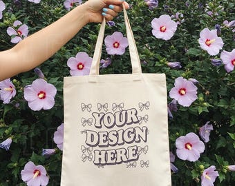 Canvas Tote Bag Mockup Spring Tote Bag Mockup Flowers Tote Bag Mockup Canvas Tote Bag mock Boho tote bag mock Model Tote bag mock