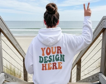 White Hoodie Mockup, Gildan 18500 Mockup, Gildan Back Hoodie Mockup, 18500 White Mockup, Hoodie Mockup Back, Beach Hoodie Mockup Trendy Mock