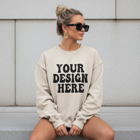 Gildan 18000 Sand Sweatshirt Mockup, Sweater Mockup, Crewneck Mockup, Neutral Sand Hoodie Mock, Gildan 18000 Sand Tee Casual Sand Sweatshirt