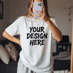Gildan 64000 Tshirt Mockup, 64000L Softstyle Mockup, White Oversized Shirt Mockup Woman, Model Mockups, Aesthetic Mockup, y2k Selfie Mockup