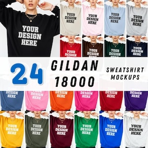 Lot de 20 maquettes de sweat-shirt, maquette Gildan pour femme, maquettes de modèles tendance, maquette Gildan 18000, maquette de sweat-shirt Gildan, lot de maquettes G180