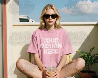 Blossom Comfort Colors C1717 Blossom TShirt Mockup, Summer C1717 Blossom Shirt Mock-up, Blossom Tee Mockups, Trendy Woman's T-Shirt Mockup