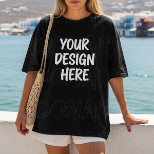 Comfort Colors C1717 Black Shirt Mockup, Summer Beach Mockup, CC1717 Black T-Shirt Mockup, Graphic Tee Mockup, Black Shirt Mockup, Digital
