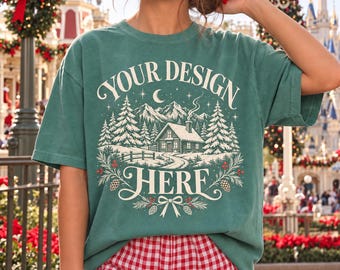 Light Green Comfort Colors C1717 Winter Mockup, C1717 T-Shirt Christmas Mockup