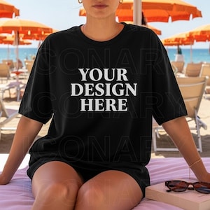 Comfort Colors C1717 Black Shirt Mockup, Summer Beach Mockup, CC1717 Black T-Shirt Mockup, Graphic Tee Mockup, Black Shirt Mockup, Digital