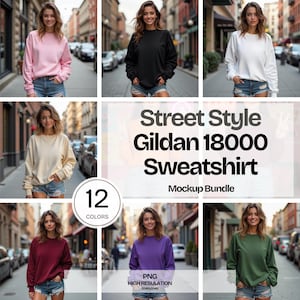 Gildan 18000 Mockup Bundle, Gildan 18000 Sweater Mockup, Model Mockup, Street Style Mockup Sweatshirt Crewneck Mockup Bundle Print On Demand