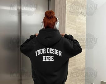 Black Gildan 18500 Hoodie Mockup, Back Gildan Mockup, Back Hoodie Mockup, Lifestyle Mockup, Outdoor Mockup, Oversized Gildan Mockup Trendy