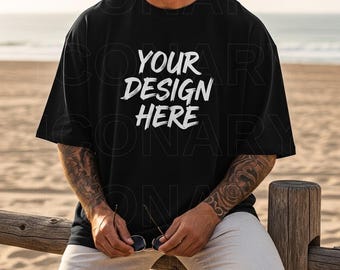 Black Comfort Colors C1717 T-Shirt Mockup, T-shirt Mockup, Men's Black Shirt Mockup, Comfort Colors Black Summer Mockup, Male Model Mockup