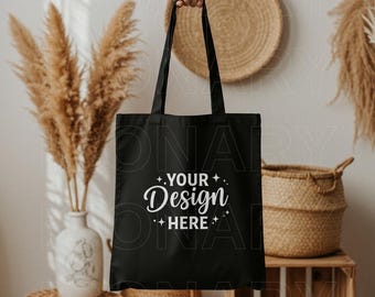 Tote Bag Mockup Black Canvas Bag Mockup Black Canvas Bag Flatlay Boho Totebag Woman Eco Canvas Tote Boho Mockup Girly Organic Bag Mockup