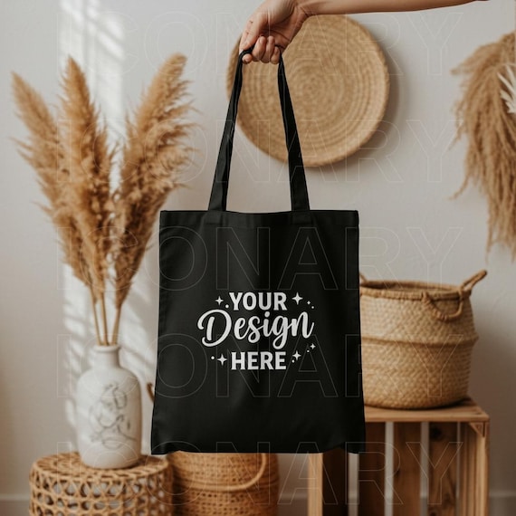 Tote Bag Mockup Black Canvas Bag Mockup Black Canvas Bag Flatlay Boho Totebag Woman Eco Canvas Tote Boho Mockup Girly Organic Bag Mockup