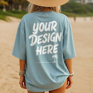 Comfort Colors C1717 Chambray Shirt Rücken Mockup | Chambray Tshirt Übergroßes Mockup | Modell Mock | Komfort Farbe Shirt Mock up | Sommer Strand