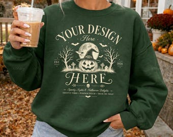 Forest Green Gildan 18000 Fall Mockup, G180 Sweatshirt Halloween Mockup (Digital Download)
