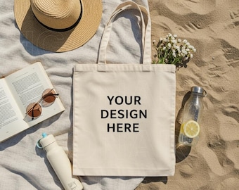 Beach Tote Bag Mockup, Canvas Tote Bag Mockup, Summer Mockup, Flat Lay Tote Bag Mockup, Natural Tote Bag Mockup, Liberty Tote Bag Mockup