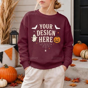 Kids Sweatshirt Mockup, kids Maroon Sweatshirt mockup, Gildan Youth Sweatshirt Mockup, Kids Sweatshirt Halloween Mockup, Fall Mockup- G180B