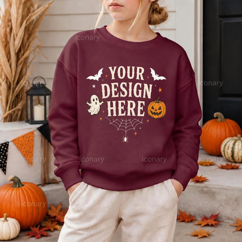 Kids Sweatshirt Mockup, kids Maroon Sweatshirt mockup, Gildan Youth Sweatshirt Mockup, Kids Sweatshirt Halloween Mockup, Fall Mockup- G180B