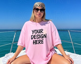Blossom Comfort Colors C1717 Blossom TShirt Mockup, Summer C1717 Blossom Shirt Mock-up, Blossom Tee Mockups, Trendy Woman's T-Shirt Mockup