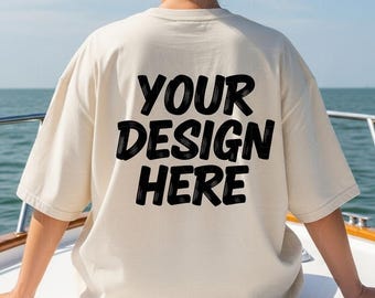 Comfort Colors Back Mockup Ivory Mockup Summer C1717 Back Ivory Mockup Oversized Print on Back Tshirt Ivory Model Mockup Ivory Back Beach