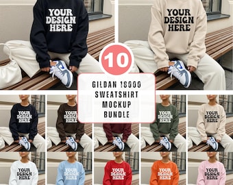 Gildan 18000 Mockup Bundle, Gildan 18000 Sweater Mockup, Model Mockup, Street Style Mockup Sweatshirt Crewneck Mockup Bundle Print On Demand