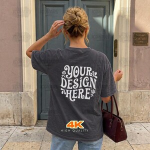 GRAPHITE Comfort Colors T-Shirt Mockup | Back View Oversized Trendy Tee Mockup (Digital Download)