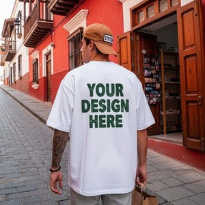 WHITE Comfort Colors 1717 Mockup Men's Back T-shirt Mockup Tattoed Man Model Mock C1717 White Mockup Comfort Colors Back White Mockup Street