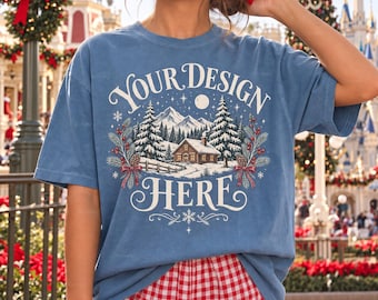 Blue Jean Comfort Colors C1717 Winter Mockup, C1717 T-Shirt Christmas Mockup