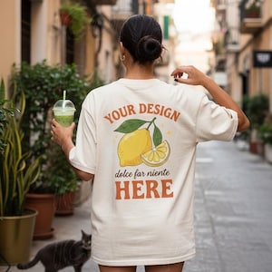 Comfort Colors C1717 Ivory Mockup | Back of Tshirt Mockup Oversized 1717 | Streetwear Outdoor Lifestyle Aesthetic Female Model Mock Iconary