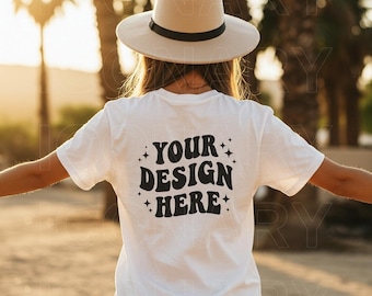 Maqueta de espalda blanca Bella Canvas 3001, maqueta de espalda de camiseta de color blanco, plantilla de camiseta con vista posterior de Bella Canvas, maqueta de vista posterior de camiseta blanca,