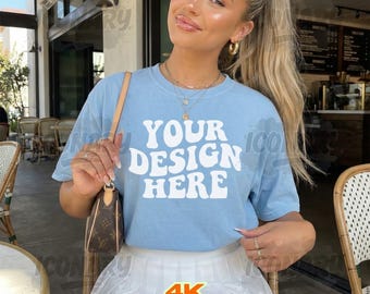 Chambray Comfort Colors 1717 Tshirt Mockup C 1717 Chambray Shirt Mock-up CC1717 Oversized Lifestyle Model Comfort Color C1717 Tee POD Mocks