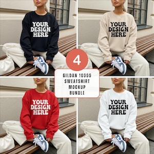 Gildan 18000 Mockup Bundle Sweatshirt Mockup Bundle Black White Mockup Print on Demand Oversized Sweatshirt Model Mockup Bundle G180 Mockups