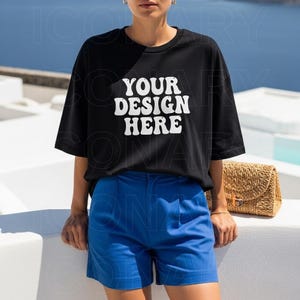 Comfort Colors C1717 Black Shirt Mockup, Summer Beach Mockup, CC1717 Black T-Shirt Mockup, Graphic Tee Mockup, Black Shirt Mockup, Digital