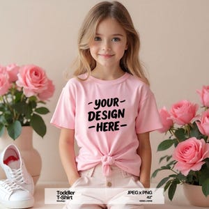 Maqueta de Bella Canvas 3001Y rosa, maqueta de camiseta para niños, maqueta de camiseta para jóvenes, maqueta de Bella Canvas para jóvenes, maqueta de camiseta de moda, camiseta rosa para jóvenes