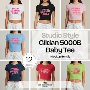 Gildan 5000B Baby Tee Mockup Bundle Womens Trendy Baby Tee Tshirt Mockup Cozy Aesthetic Crop Top Mock Baby Tee Mockup Diverse Model Mockup
