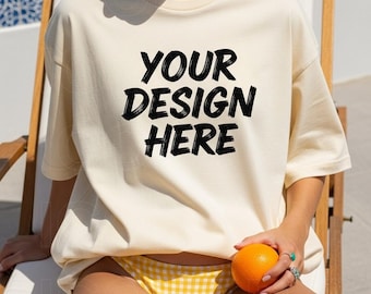 Comfort Colors 1717 Mockup Ivory, Ivory Comfort Colors Mockup, Summer Mockup, Print on Demand Tshirt Mockup, C1717 Mockup, Beach Mockup