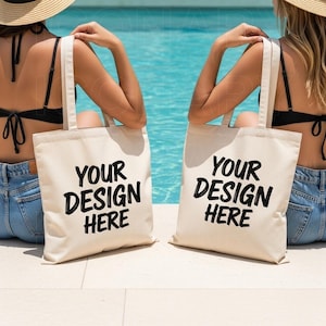 Sommer Gruppe Tragetasche Mockup Pool Party Mockup Gruppe Mockup für Einkaufstasche Mockup für Hen Party Mockup für natürliche Canvas Tragetasche Mockup