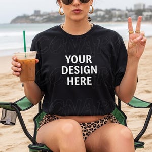 Comfort Colors C1717 Black Shirt Mockup | Black Tshirt | Oversized Mockup | Model Mock Up | Black Comfort Color Shirt Mockup | Summer Beach