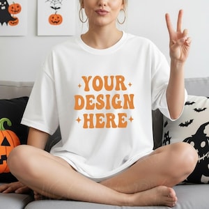 Weiß Bella Canvas 3001 Shirt Halloween Mockup BC3001 Weiß Herbst T-shirt Mock-up Bella Weiß T-Shirt Mock Weiß Modell Herbst Tshirt Mock up 3001