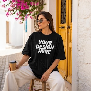 Black C1717 Mockup Comfort Colors T-shirt Mockup Summer Mocks Model Mockup C1717 Shirt Mock Black Comfort Colors Mockup Mediterranean Mockup