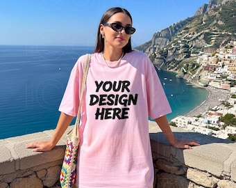 Blossom Comfort Colors C1717 Blossom TShirt Mockup, Summer C1717 Blossom Shirt Mock-up, Blossom Tee Mockups, Trendy Woman's T-Shirt Mockup