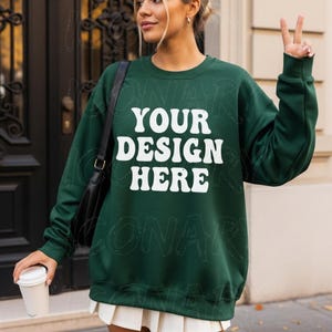 Forest Green Gildan 18000 Sweatshirt Mockup 18000 Fall Mockup Halloween Mockup Sweatshirt Gildan Mockup Trendy Oversized Gildan 18000 Mockup
