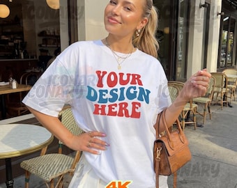 White Comfort Colors 1717 TShirt Mockup, C1717 White T-Shirt Mock-up, Trendy Y2K Woman Shirt Mockup, Lifestyle Tee Mockup Streetwear Mockup