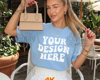 Chambray Comfort Colors 1717 Tshirt Mockup C 1717 Chambray Shirt Mock-up CC1717 Oversized Lifestyle Model Comfort Color C1717 Tee POD Mocks
