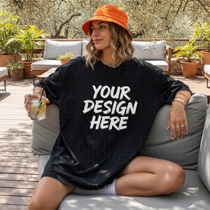 Comfort Colors C1717 Black Shirt Mockup, Summer Beach Mockup, CC1717 Black T-Shirt Mockup, Graphic Tee Mockup, Black Shirt Mockup, Digital