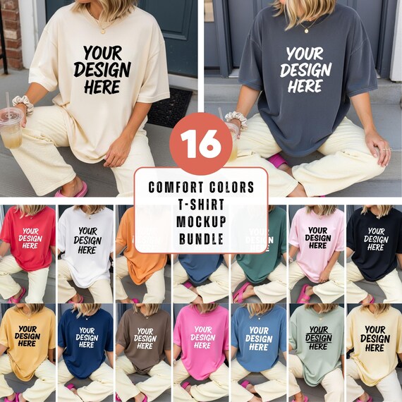 Comfort Colors C1717 T-shirt Mockup Bundle, CC 1717 T-shirt Bundle, Neutral Minimal Trendy Summer Fall Long Shirt, Simple Minimal Tee Bundle