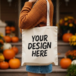 Halloween Tote Bag Mockup for Fall Women Person Tote Mockup for Printify Canvas Tote Bag Mockup for Print on Demand Bag Halloween Mockup