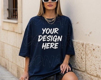 Comfort Colors 1717 Navy Mockup, Blue Shirt Mockup, C1717 Mockup, Oversized Comfort Colors 1717 Mockup, T-Shirt Mockup, Navy 1717 Mockup