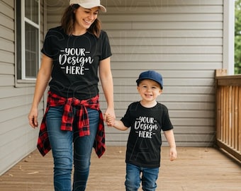 Mama und ich Mockup | Mutter Tochter Bella Canvas 3001 Mockup | Schwarzes Tshirt Mockup | Familie Tshirt Mockup | Kinder T-Shirt Mock-Up | Kleinkind