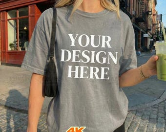 Grey Comfort Colors 1717 T-shirt Mockup, POD Model Mock (JPEG Digital Download)