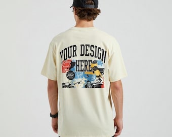 Comfort Colors Back Ivory Mockup Male C1717 Ivory Mock Up C1717 Back Mockup Men Back of Shirt Oversized Tshirt Model Mockup